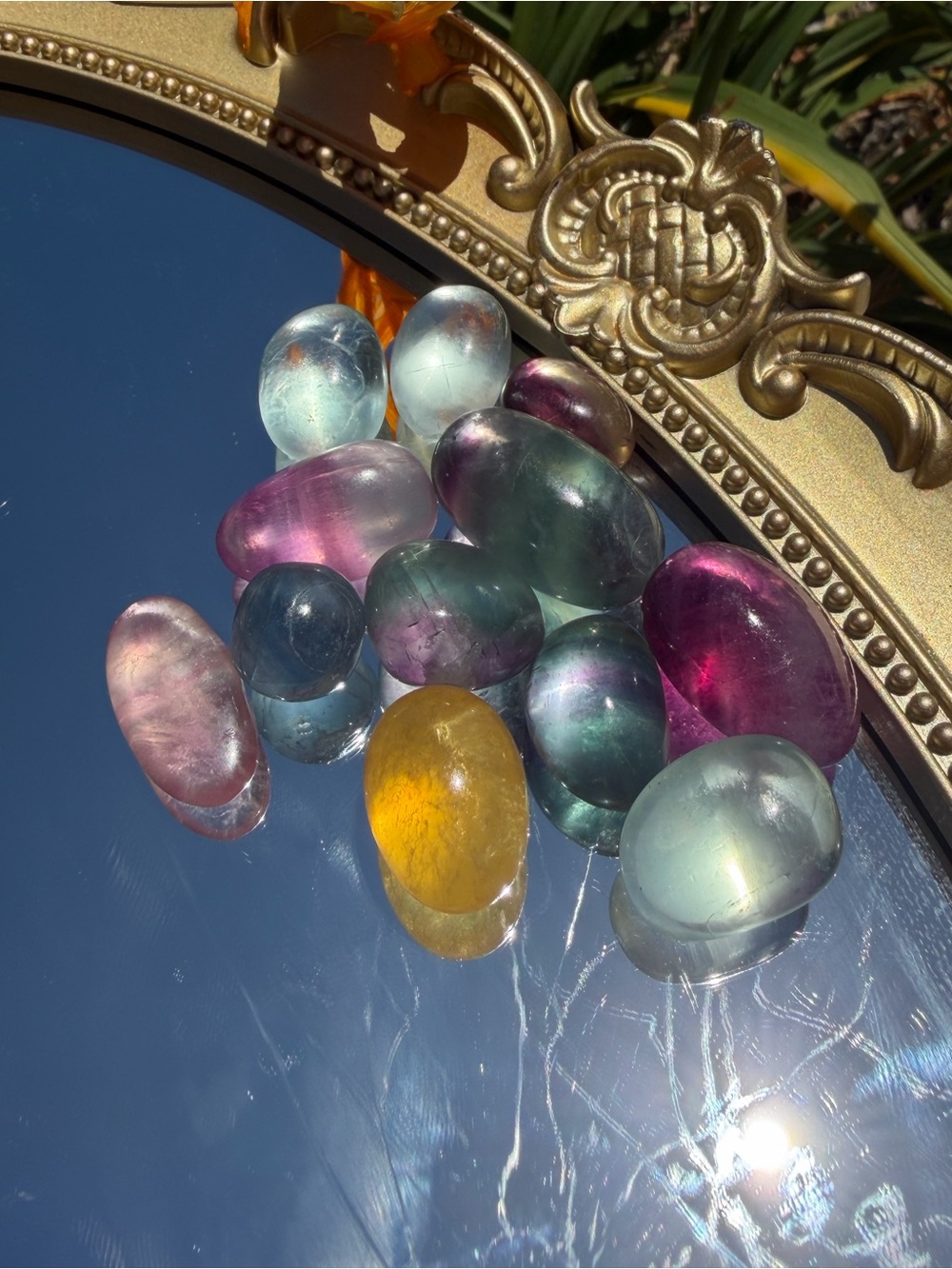 Rainbow Fluorite Tumbled Stones Mixed Color Polished Crystal Set
